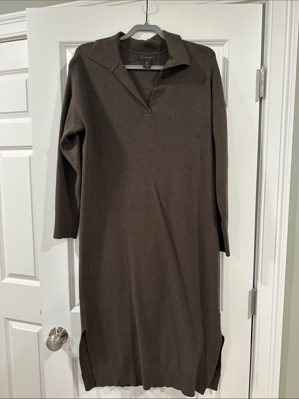 Tahari Brown Knit Polo Maxi Dress